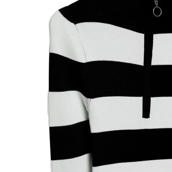 STRADIVARIUS | Navy/Ecru | STRIPED KNIT DRESS WITH ZIP - Picture 4 of 13